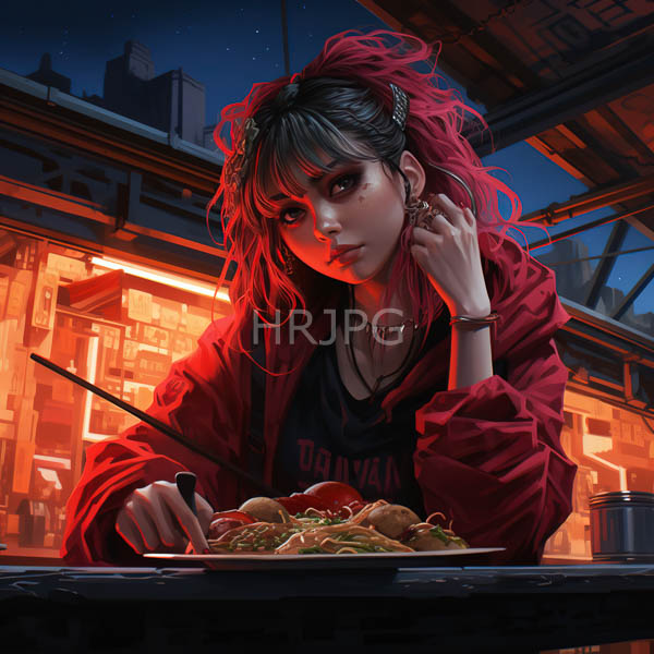 High Resolution: woman with red hair sitting at a table. download. | HRJPG.com