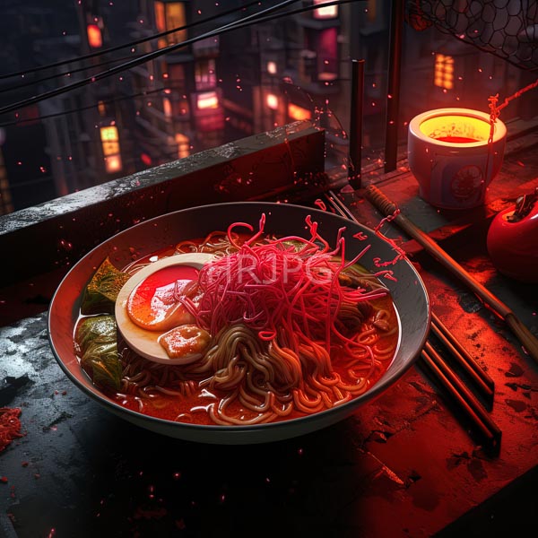 High Resolution: bowl of glowing noodles in a restaurant. download. | HRJPG.com