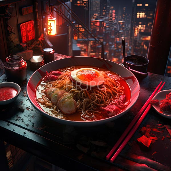 High Resolution: steaming bowl of luminous noodles with chopsticks, capturing a meal. download. | HRJPG.com