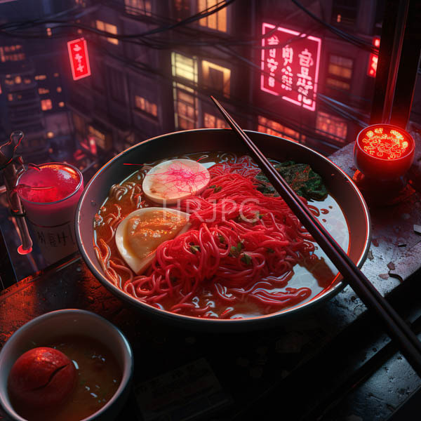 High Resolution: close-up of a bowl of glowing noodles with a soft-focus background. download. | HRJPG.com