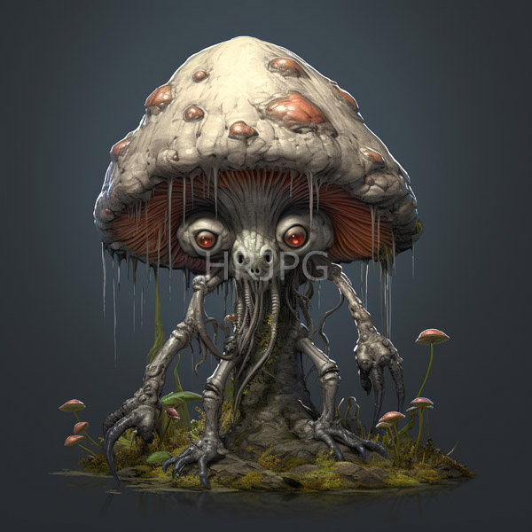 High Resolution: grotesque mushroom-like monster with glowing eyes emerging from the ground. download. | HRJPG.com