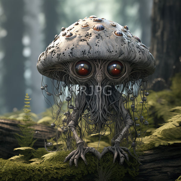 High Resolution: forest-dwelling mushroom creature with menacing, radiant eyes. download. | HRJPG.com