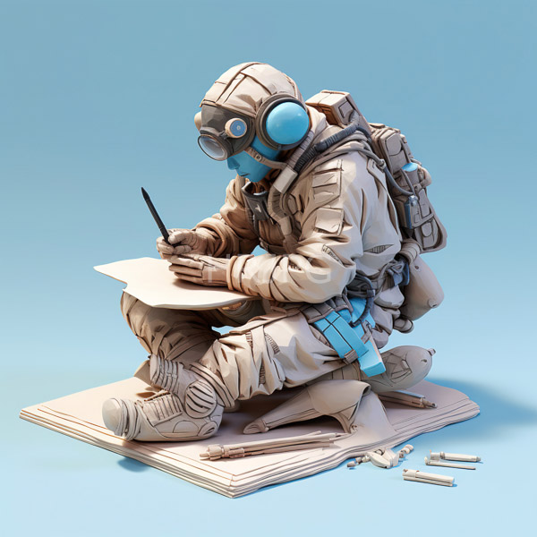 High Resolution: stylized depiction of a person sketching on a notepad atop a stack of books. download. | HRJPG.com