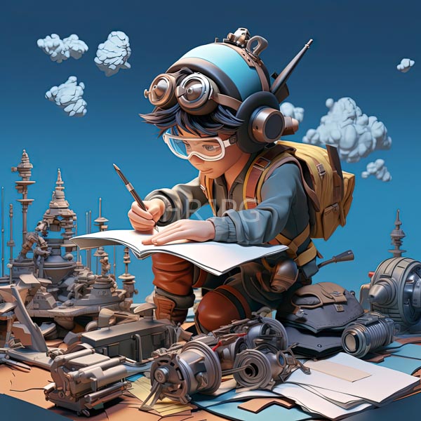 High Resolution: person at a desk drawing in a notebook in a surreal, dreamlike scene. download. | HRJPG.com