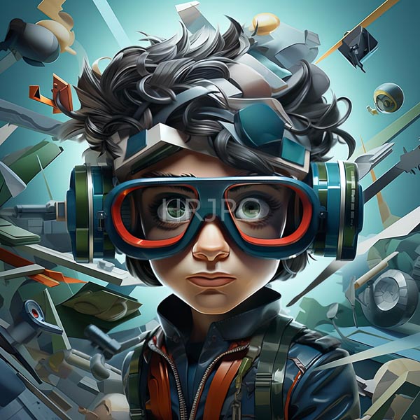 High Resolution: person with goggles and a helmet in a cluttered, surreal world. download. | HRJPG.com