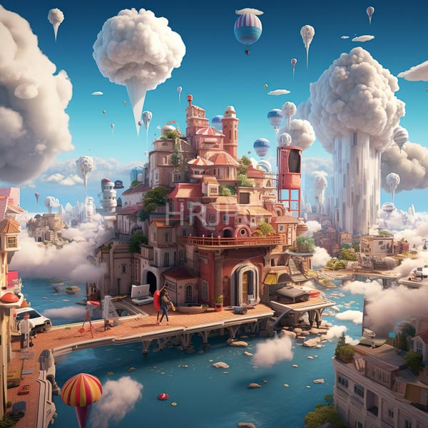 High Resolution: magical, floating city with a vibrant, fantastical architecture. download. | HRJPG.com