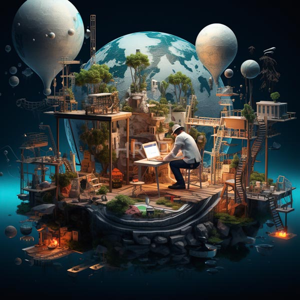 High Resolution: dreamy, surreal cityscape floating among balloons and other structures. download. | HRJPG.com
