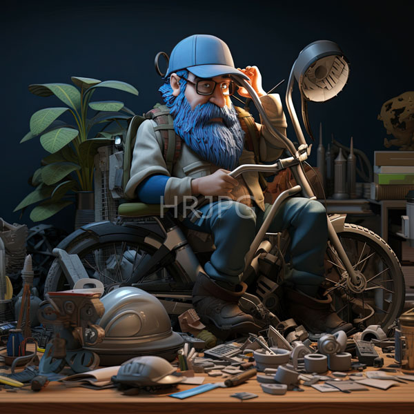 High Resolution: rugged, bearded biker with a dog sitting on a classic motorcycle. download. | HRJPG.com