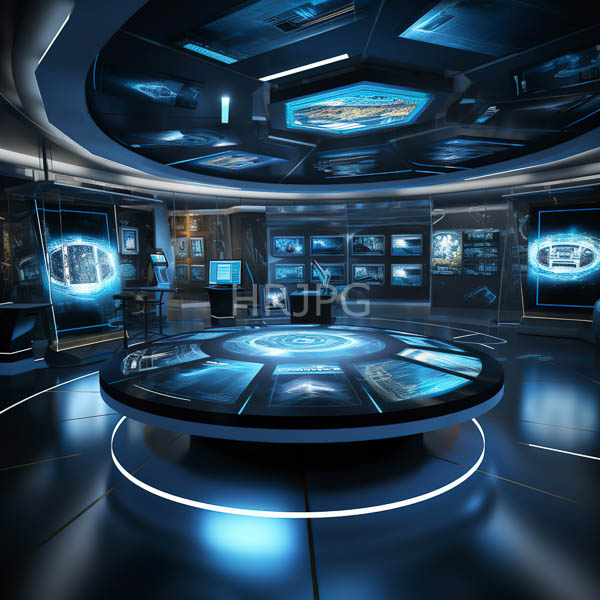 High Resolution: technician in a sleek, futuristic data center surrounded by glowing screens. download. | HRJPG.com