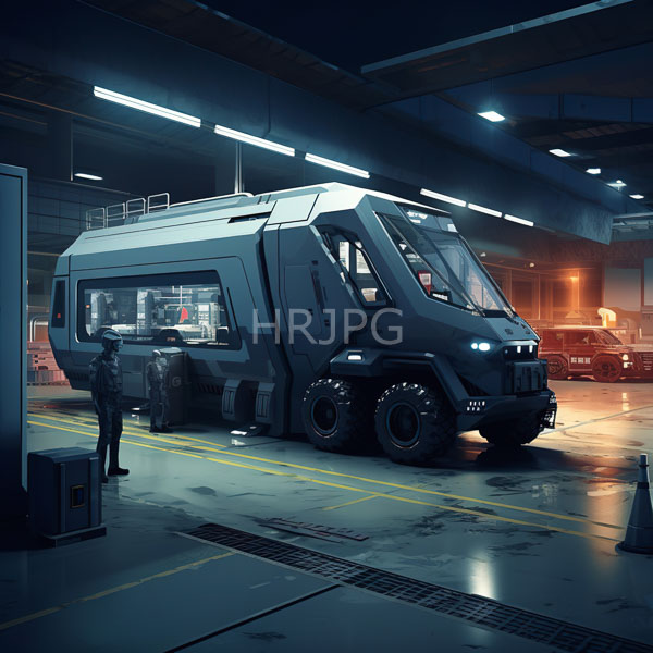 High Resolution: massive, futuristic off-road transport truck in a workshop. download. | HRJPG.com