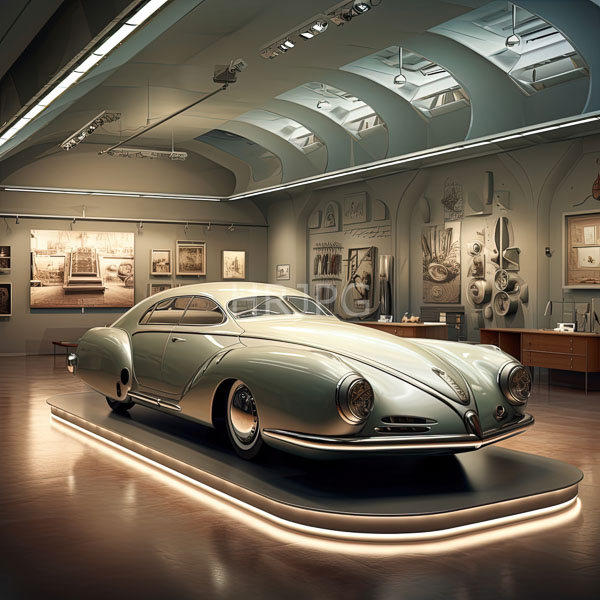 High Resolution: vintage, elegant futuristic car displayed in a car museum. download. | HRJPG.com