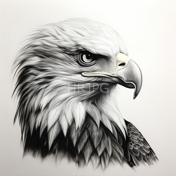 High Resolution: realistic close-up painting of a bald eagle's head with a piercing gaze. download. | HRJPG.com