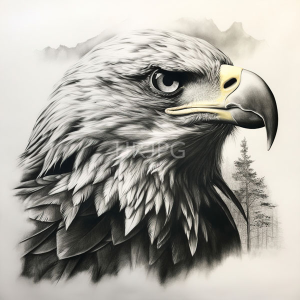 High Resolution: An artistic black and white drawing of a majestic eagle portrait. download. | HRJPG.com
