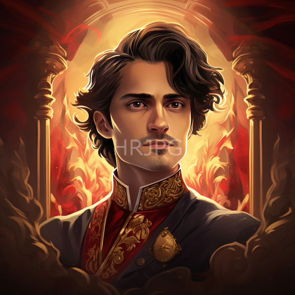 High Resolution: fantasy portrait of a man with long hair and a regal, fiery look. download. | HRJPG.com