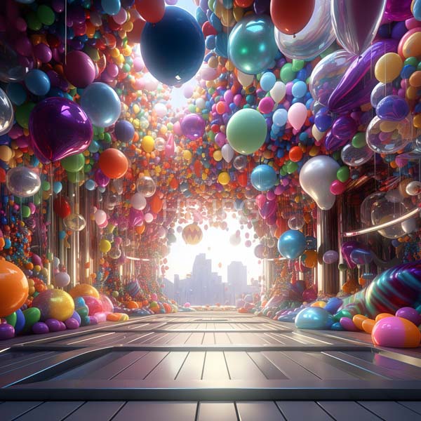 High Resolution: fantastical hallway filled with a multitude of bright, vibrant balloons. download. | HRJPG.com