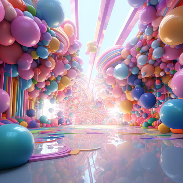 High Resolution: An abstract room with a floor covered in colorful, surreal spheres. download. | HRJPG.com