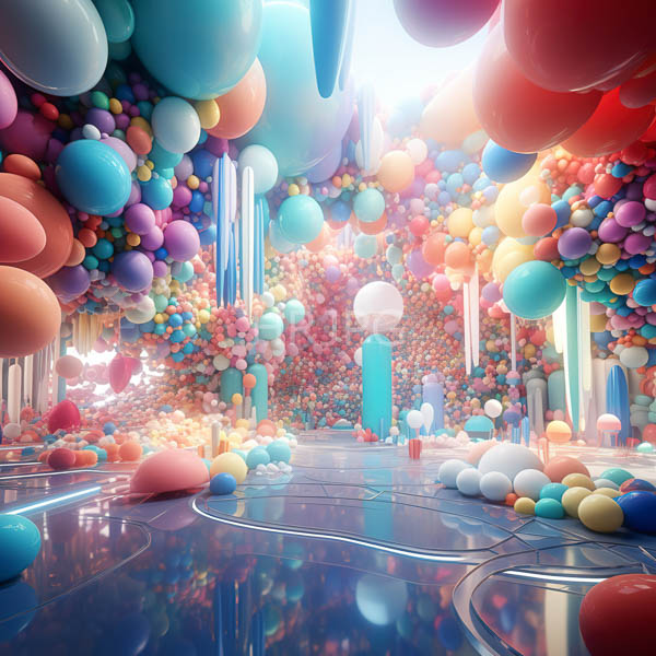 High Resolution: whimsical, dreamlike space filled with floating, multi-colored balloons. download. | HRJPG.com