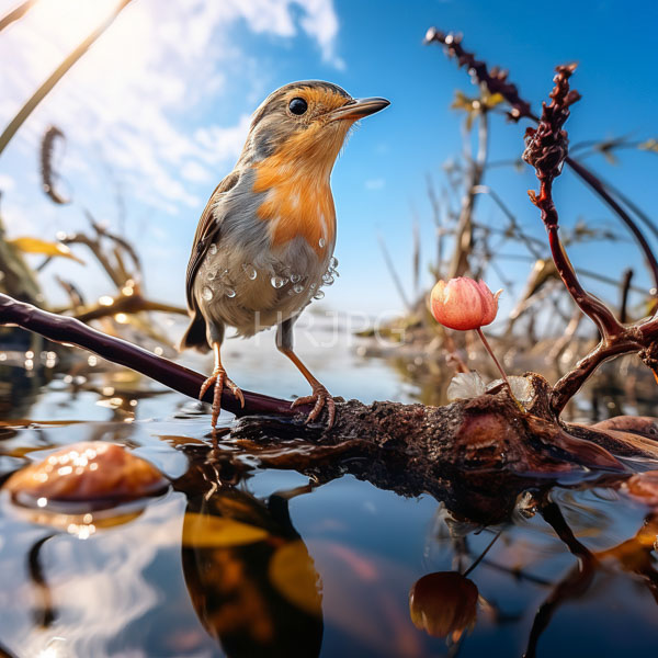 High Resolution: small bird with delicate feathers perched on a twig with blooming flowers. download. | HRJPG.com
