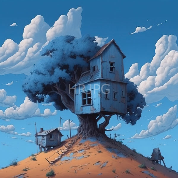 High Resolution: fantastical treehouse with a rustic design, built on a cliffside. download. | HRJPG.com