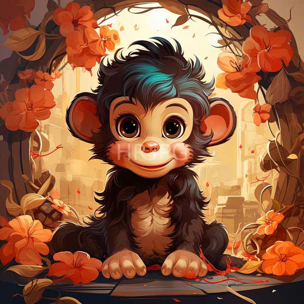 High Resolution: cute infant monkey with big eyes, seated among autumn foliage. download. | HRJPG.com