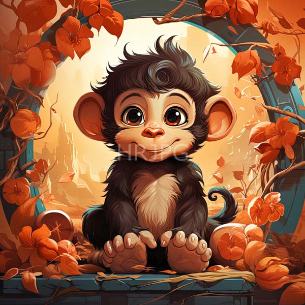 High Resolution: fluffy baby monkey with a curious expression, sitting under a leafy canopy. download. | HRJPG.com