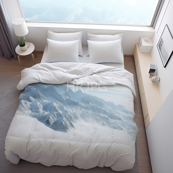 High Resolution: bright, clean bedroom with white bedding and a large mountain view window. download. | HRJPG.com