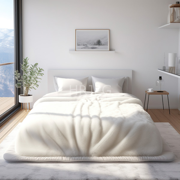 High Resolution: minimalist bedroom with a large window, simple decor, and a white comforter. download. | HRJPG.com