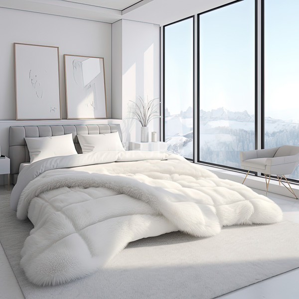 High Resolution: modern, light-filled bedroom with a large window and a fluffy white bed. download. | HRJPG.com