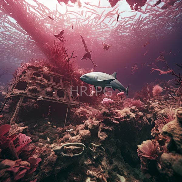 High Resolution: single diver observing a massive shark near a decaying sunken ship. download. | HRJPG.com