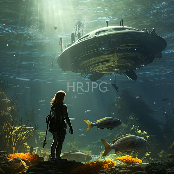 High Resolution: An underwater diver with a flashlight, illuminating a large shark. download. | HRJPG.com