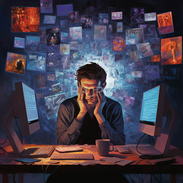 High Resolution: person with their head in their hands, sitting at a computer desk. download. | HRJPG.com