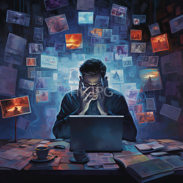 High Resolution: stressed-out person with their head in their hand at a cluttered desk. download. | HRJPG.com