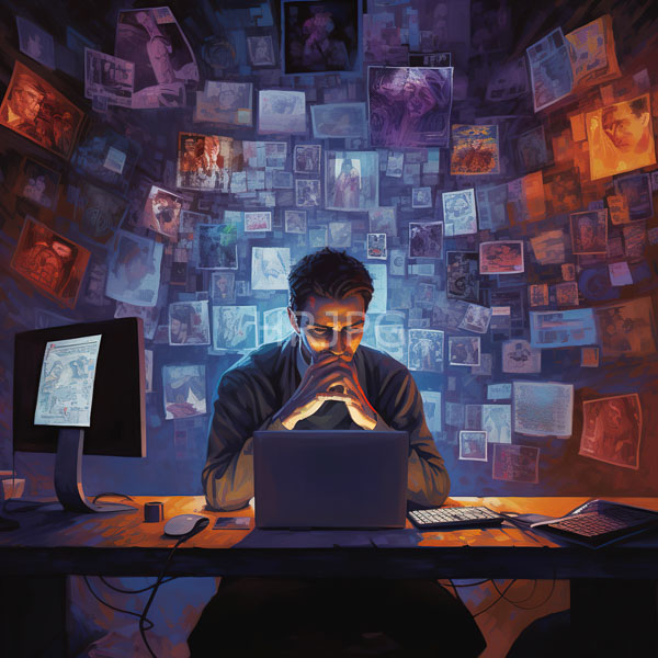 High Resolution: person hunched over a computer, deep in thought or frustration. download. | HRJPG.com
