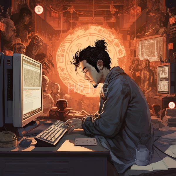 High Resolution: person working late at night on a computer in a dark room. download. | HRJPG.com