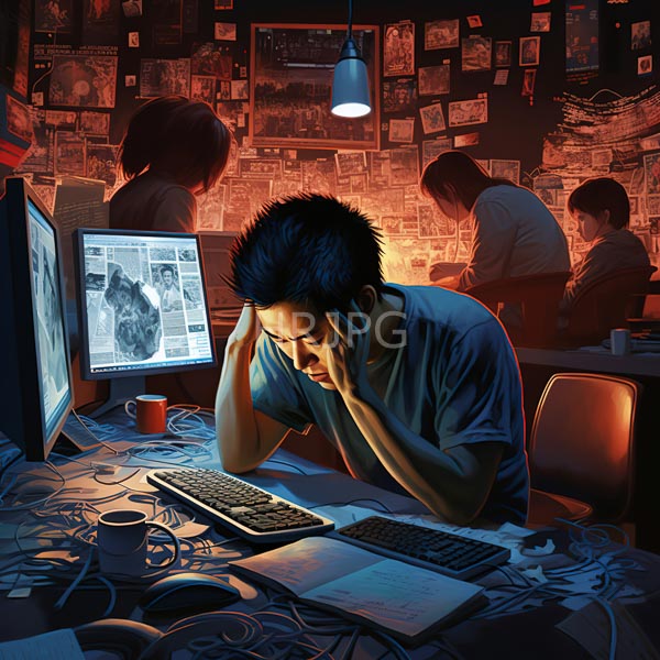 High Resolution: man with an exhausted expression, sitting in front of a computer. download. | HRJPG.com