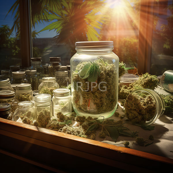 High Resolution: bright, sunlit room with jars of glowing plants and herbs. download. | HRJPG.com