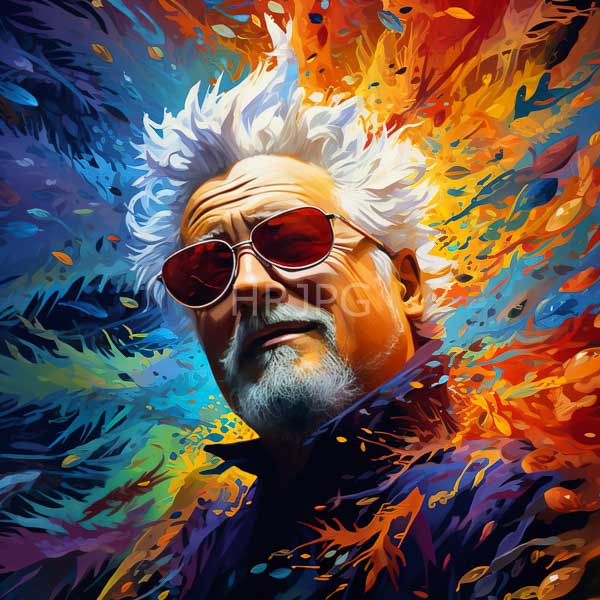 High Resolution: vibrant painting of a man with glowing hair and colorful streaks. download. | HRJPG.com
