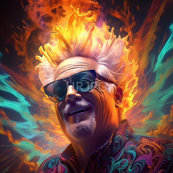 High Resolution: dramatic portrait of a man with fiery, luminous hair and a determined look. download. | HRJPG.com