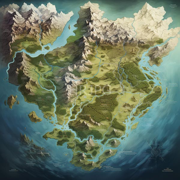 High Resolution: mystical fantasy map showing vast landscapes and geographical features. download. | HRJPG.com