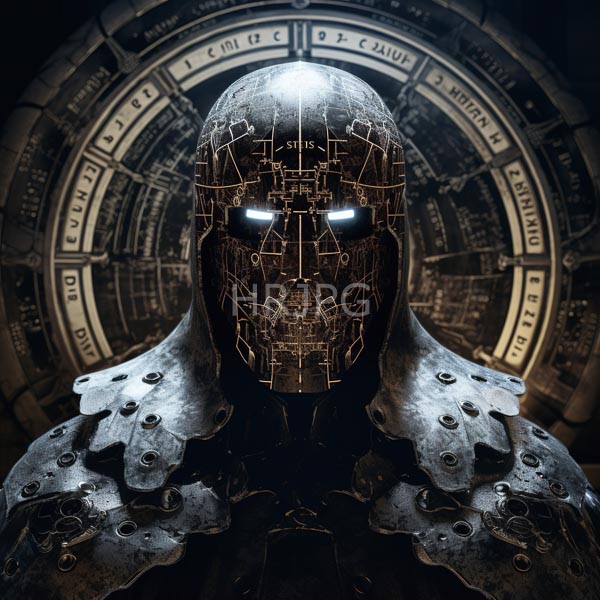 High Resolution: dramatic illustration of a knight with glowing circuitry on his armor. download. | HRJPG.com