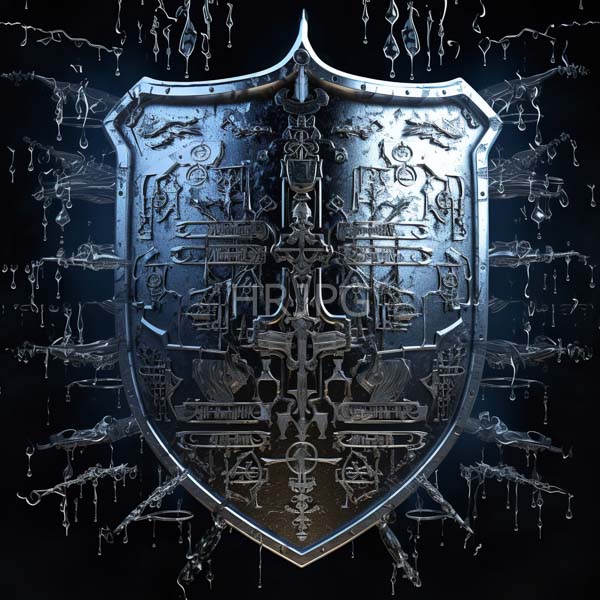 High Resolution: massive, detailed silver shield with complex, engraved patterns. download. | HRJPG.com