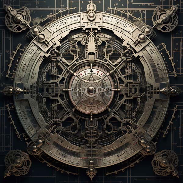 High Resolution: magical, intricate circular device with gears and celestial symbols. download. | HRJPG.com