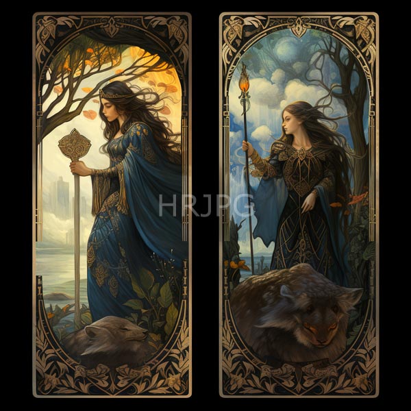 High Resolution: sorceress in a dark cloak holding a glowing, ethereal staff. download. | HRJPG.com