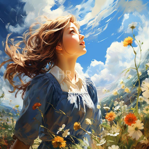 High Resolution: woman with long hair and a graceful pose, surrounded by flowers. download. | HRJPG.com