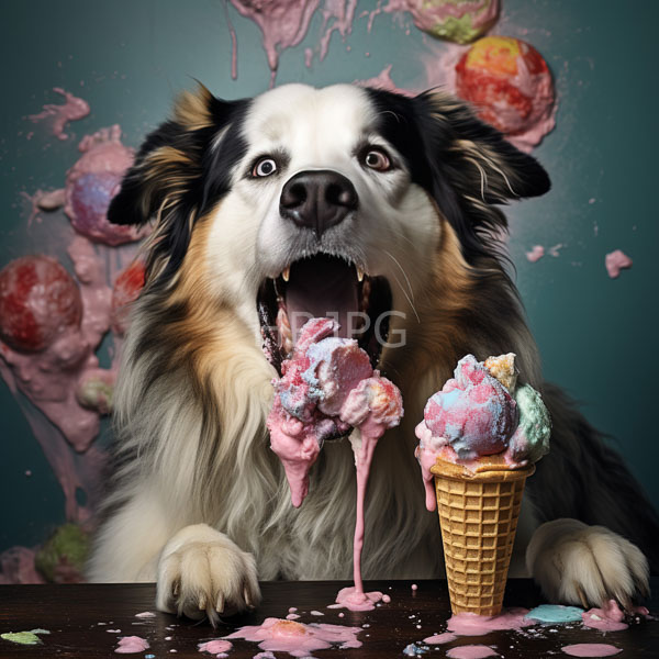 High Resolution: An adorable dog with a funny expression, enjoying a big scoop of ice cream. download. | HRJPG.com