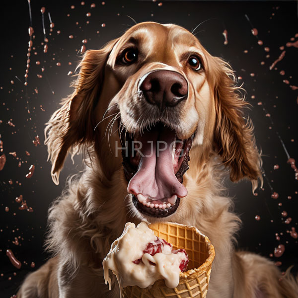 High Resolution: golden retriever with an open mouth, happily eating a waffle cone. download. | HRJPG.com