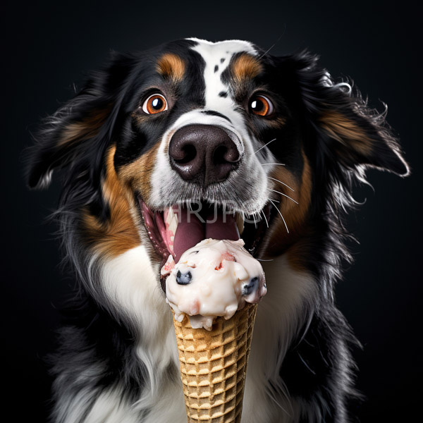 High Resolution: joyful dog with a happy expression, holding a dripping ice cream cone. download. | HRJPG.com