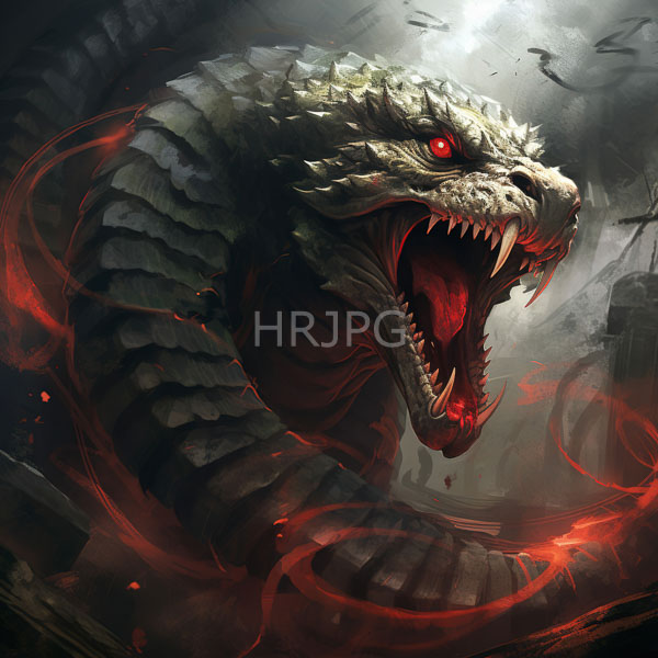 High Resolution: terrifying snake monster with glowing red eyes, ready to strike. download. | HRJPG.com