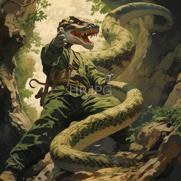 High Resolution: fantasy soldier with a helmet, facing a large, intimidating snake. download. | HRJPG.com