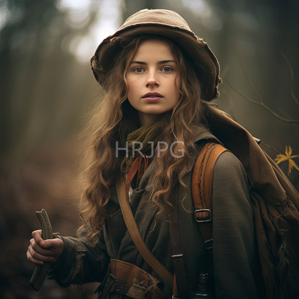 High Resolution: portrait of a woman wearing a wide-brimmed hat in a forest. download. | HRJPG.com